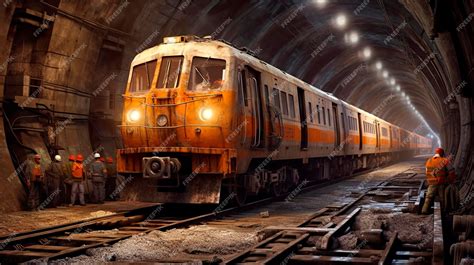 Premium AI Image | Train in an underground tunnel Subway construction ...