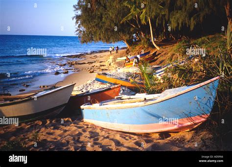 Boats on Tofo Beach Praia do Tofo near Inhambane Mozambique southern ...