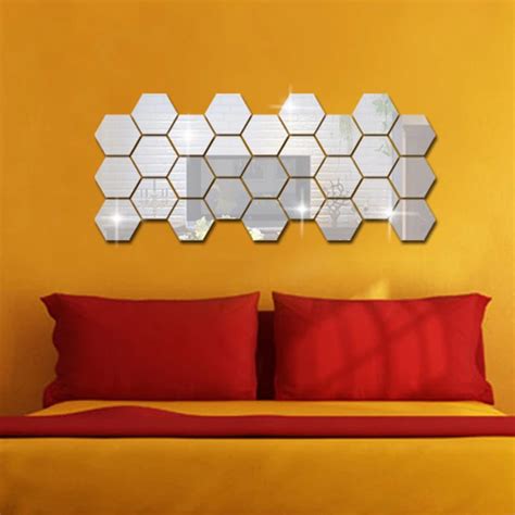 12 Pieces 3d Hexagonal Mirrors Decor Wall Decor Stickers Acrylic Mirrors Home Decor - Buy ...