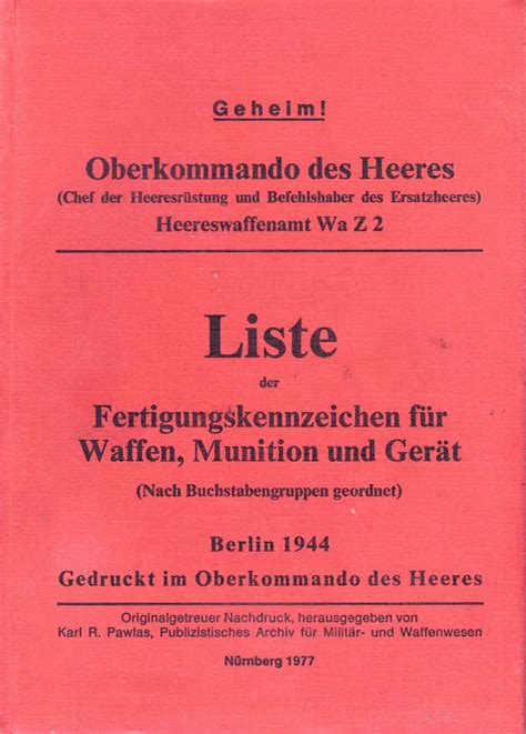 Catalog of Wehrmacht weapons manufacturing codes - Berlin 1944 - Auctions Luxembourg