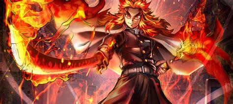 2400x1080 Kyojuro Rengoku Cool HD Demon Slayer 2400x1080 Resolution Wallpaper, HD Anime 4K ...