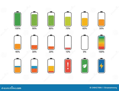 Battery Percentage Icon Set Stock Vector - Illustration of interface, capacity: 248427886