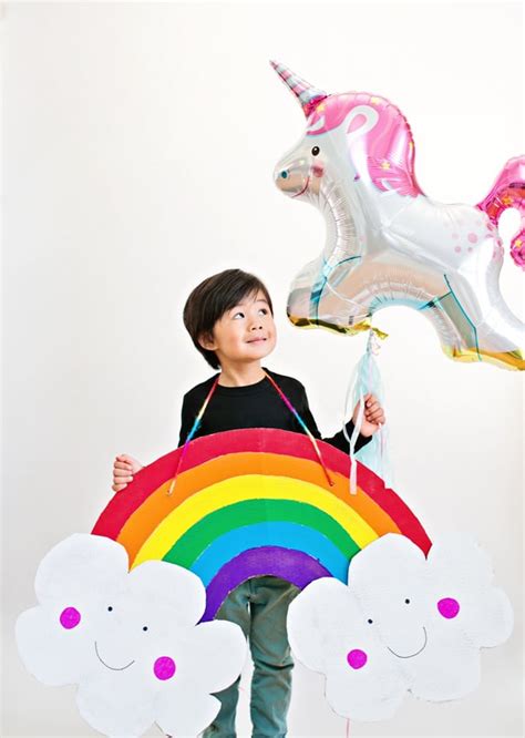 DIY HAPPY CARDBOARD RAINBOW COSTUME FOR KIDS