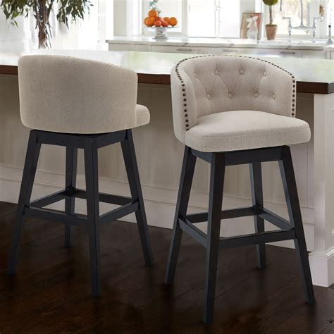 Celine 30" Bar Height Wood Swivel Tufted Barstool in Espresso Finish with Tan Fabric ...