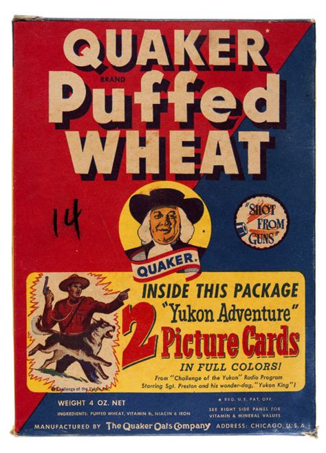 Hake's - QUAKER "PUFFED WHEAT" CEREAL BOX & FLAT WITH SGT. PRESTON "YUKON ADVENTURES PICTURE ...