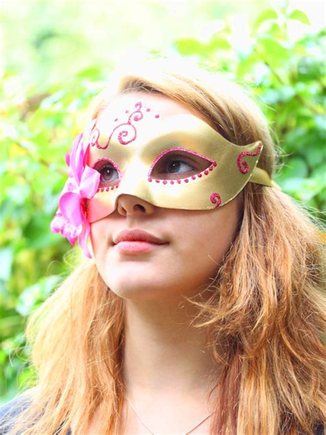 Gold & Pink Tropical Venetian Prom Masquerade Mask - Masque Boutique ...