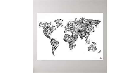 Illustrated World Map Poster | Zazzle