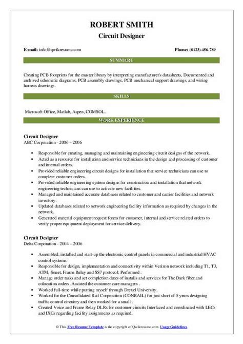 Circuit Designer Resume Samples | QwikResume