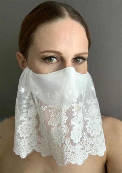 The Salomé white lace veil face mask 600 thread count bridal | Etsy