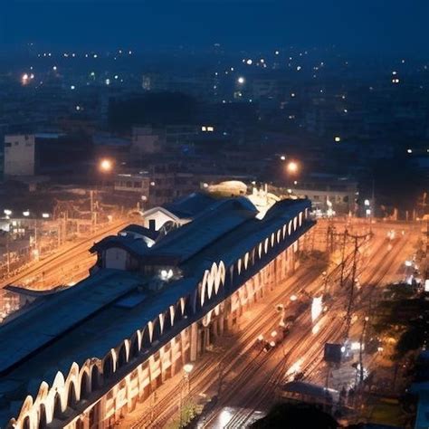 Premium AI Image | aerial view of howrah railway station at night in ...