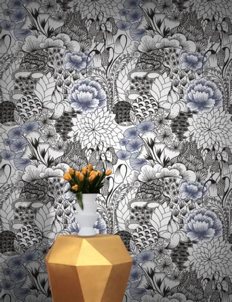 White & Blue Elegant Romantic Floral Wallpaper- Feathr Wallpapers