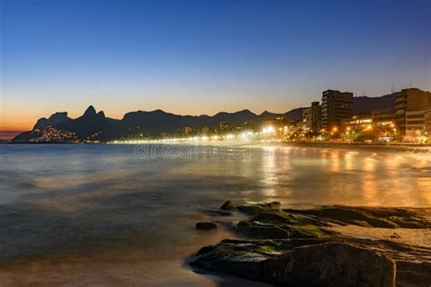 Ipanema Beach with Beautiful Skyline and Sunset. Stock Image - Image of ...