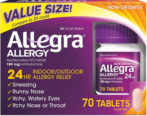 Amazon.com: Allegra Adult 24HR Non-Drowsy Antihistamine, 70 Tablets, Fast-acting Allergy Symptom ...