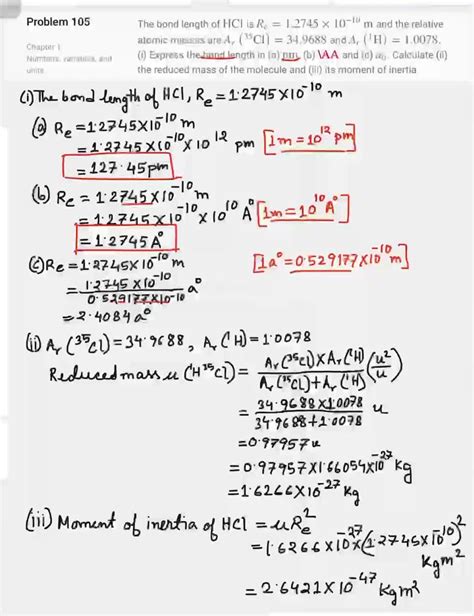 SOLVED: Calculate the bond length of HCl molecule if its moment of inertia is 2Ã—10^-40 g cm^2 ...