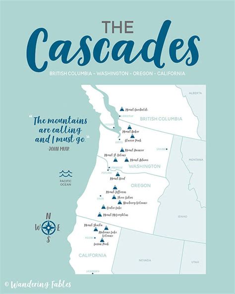 Cascades Map Mountain Range British Columbia Washington | Etsy