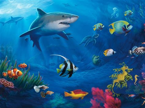 Download Wallpaper 1024x768 Underwater world, sharks HD Background