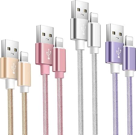 iPhone Charger Cord 4 Pack (Purple Silver Pink Gold) Apple Mfi Certified iPhone Charging Cables ...