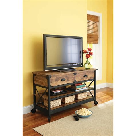 50 Inch TV Stand Rolling Rustic Display Shelves Flat Screen Media ...