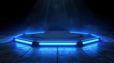 Stage Background Renderings 3d Render Of Hexagonal With Concrete Flooring And Neon Lighting On ...