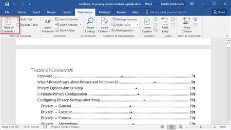 How to add a table of contents to a Word 2016 document - gHacks Tech News