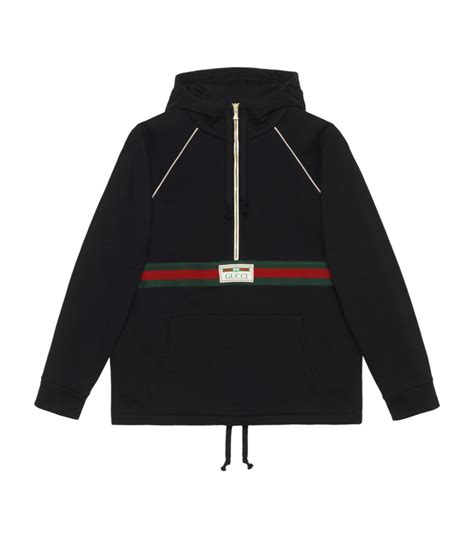 Gucci black Cotton Web Stripe Hoodie | Harrods UK