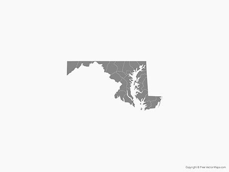 Printable Vector Map of Maryland with Counties - Single Color | Free ...