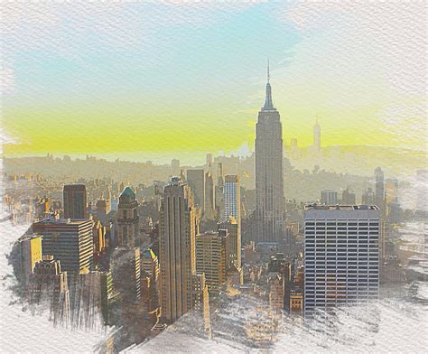 New York Skyline Watercolor Painting Digital Art by Abdo - Fine Art America