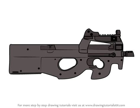 How to Draw P90 SMG from Rainbow Six Siege (Rainbow Six Siege) Step by ...