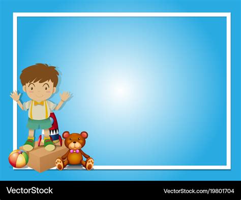 Border template with boy and teddybear Royalty Free Vector