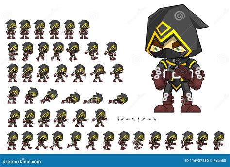 Animated Assassin Character Sprites Stock Vector - Illustration of html5, hero: 116937230