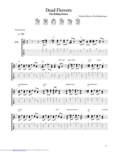 Dead Flowers guitar pro tab by Rolling Stones @ musicnoteslib.com