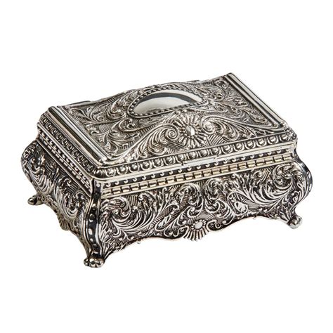 Personalized Ornate Footed Antique Silver Jewelry Box - Famous Favors