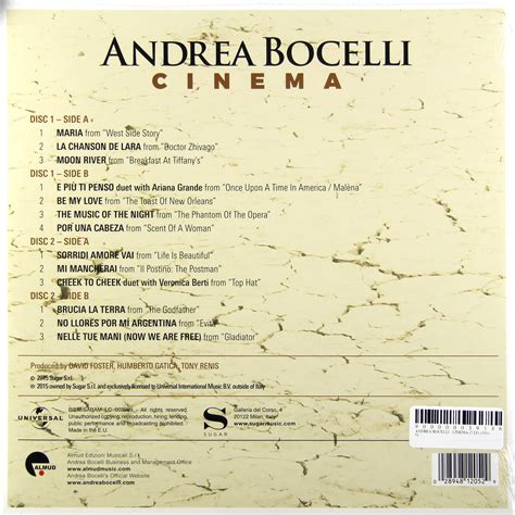 Виниловая пластинка ANDREA BOCELLI - CINEMA (2 LP, 180 GR) | Купить в ...