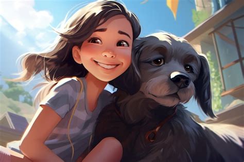 Premium AI Image | Photo happy dog day cartoon illustration of dog and girl