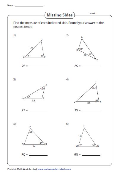 Missing Sides - Law of Sines | Law of sines, Trigonometry worksheets ...