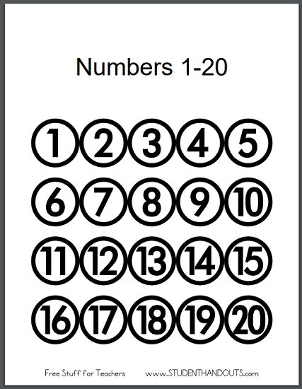 Printable Numbers 1-20 for Classrooms | Student Handouts