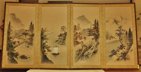 Japanese Silk Screen The Four Seasons Circa 1950s