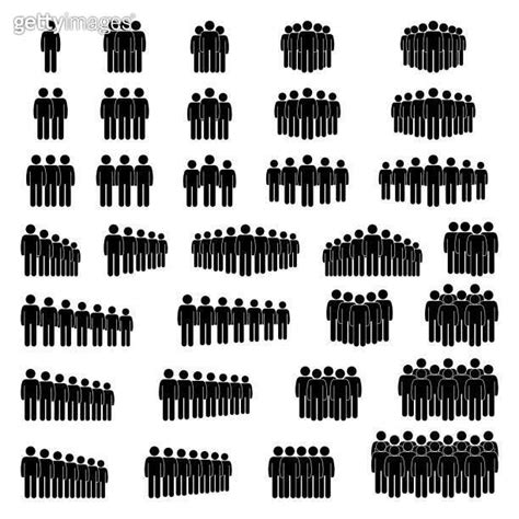 Group of stick figure people men standing, waiting in line, queue, row vector icon illustration ...