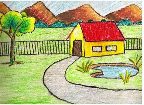 Scenery Drawing For Class 5 - How to draw scenery of mountain step by ...