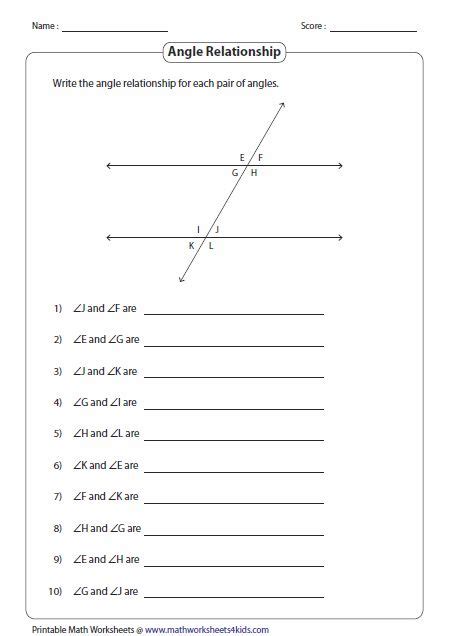 Angles Relationships Worksheets | Angle relationships worksheet, Angle relationships ...