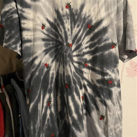 Black and white tie dye shirt with roses size medium... - Depop