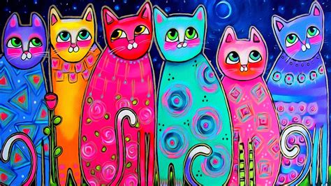 Cat Painting Colorful at PaintingValley.com | Explore collection of Cat ...