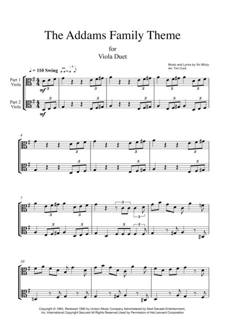 Addams Family Theme Sheet Music | Vic Mizzy | Viola Duet