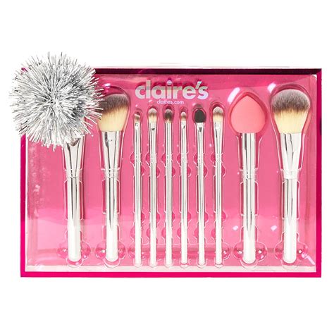 Chrome Silver 10 Piece Makeup Brush Set | Claire's US