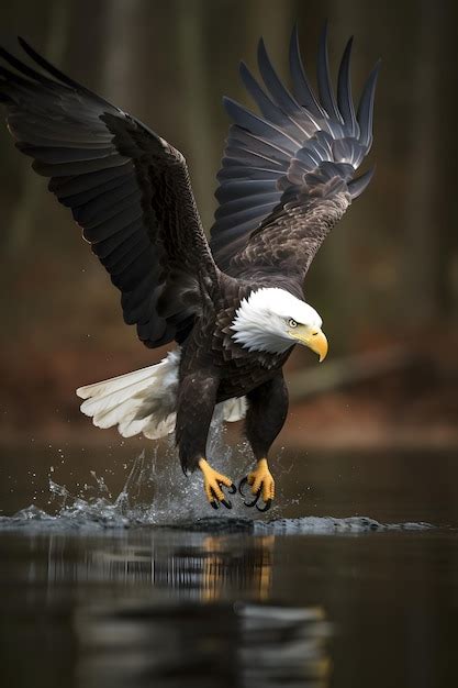 Premium AI Image | A bald eagle is landing on the water.