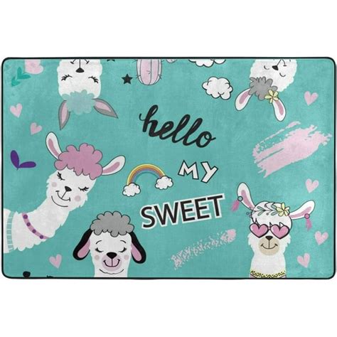 SKYSONIC Lightweight Soft Area Rugs Cute Alpaca and Inscription Hello ...