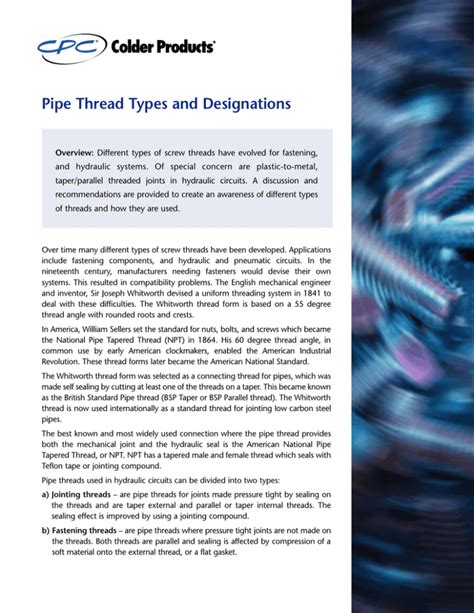 Pipe Thread Types and Designations