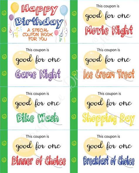 Kids Birthday Coupon Book Child Birthday Gift Coupon Book for Kids Instant Printable. Birthday ...