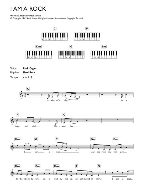 I Am A Rock by Simon & Garfunkel Sheet Music for Piano Chords/Lyrics at ...