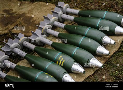 81mm mortar HE rounds,hie explosive rounds with fuses,ammunition ammo Stock Photo: 65516448 - Alamy